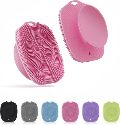 Soft Silicone Body Scrubber, Gentle Like a Hand Exfoliating Your Skin and Build Up Lather Easily, Back Large Suction Cup Easy to Store, Long-Lasting & Deep Clean (Pink)