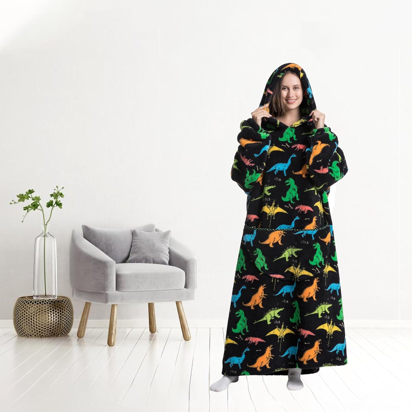 Capecage Blanket Hoodie, Long Hooded Blanket Sweatshirt as Birthday Gifts for Women Men, Long Wearable Blanket for Women Men.