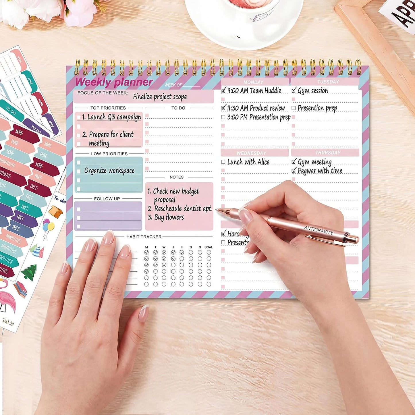 Weekly To Do List Notepad, 8.5''x11'' Weekly Desk Planner with 52 Tear Off Sheets Undated Weekly Planner Habit Tracker & Productivity Organizer for Home and Work, Pink