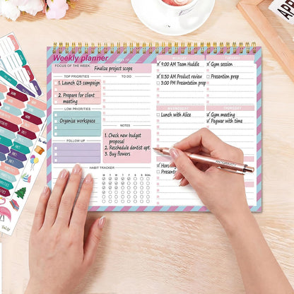 Weekly To Do List Notepad, 8.5''x11'' Weekly Desk Planner with 52 Tear Off Sheets Undated Weekly Planner Habit Tracker & Productivity Organizer for Home and Work, Pink