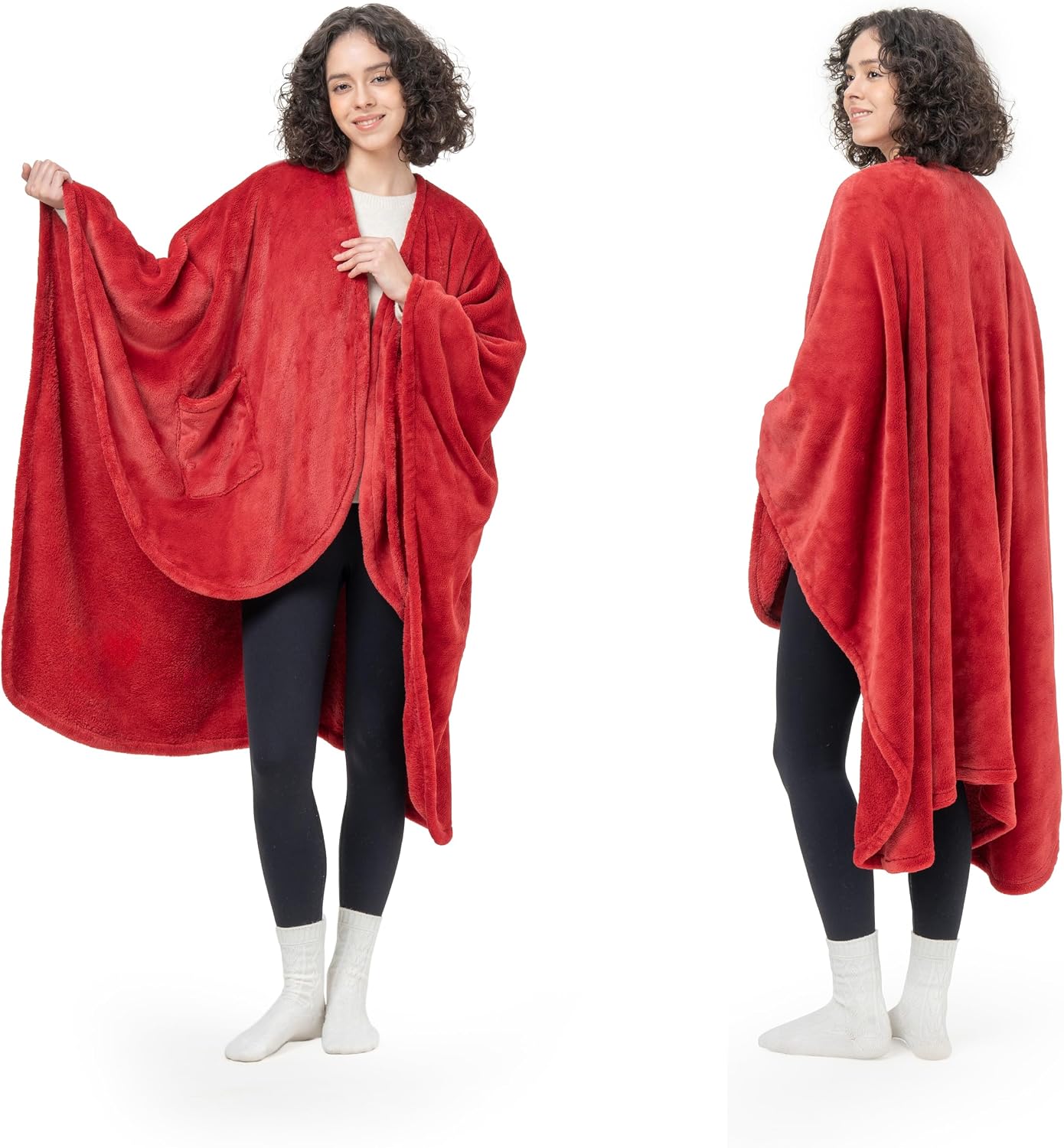 Berkshire Blanket Primalush™ Wearable Blanket, Cozy Loungewear Pocketed Plush Cape Wrap for Adults & Teens(Purple, One Size 58"X64")