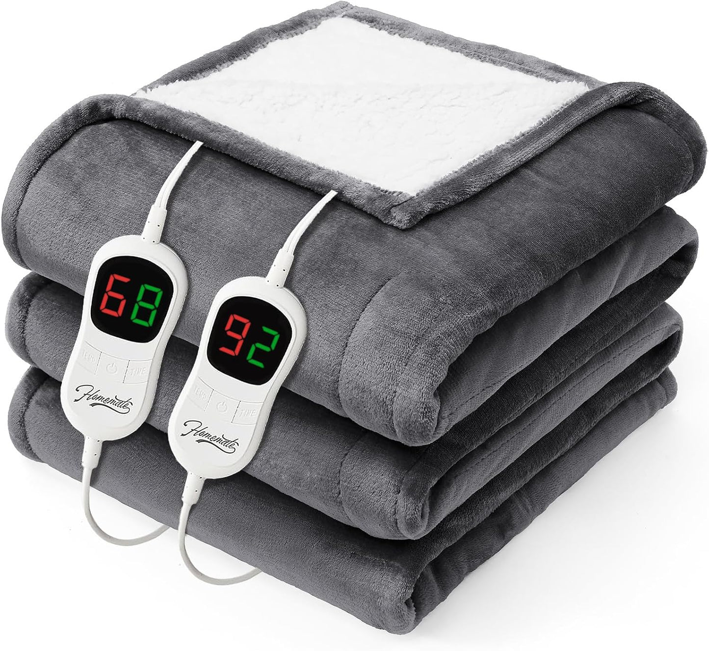 Homemate Electric Heated Blanket Twin - 62"x84" Heating Bed Blankets Throw with 10 Heating Levels 8 Hours Auto Off Fast Heating Over-Heated Protection Ultra Soft Warm Flannel ETL Certified Grey - Colors A