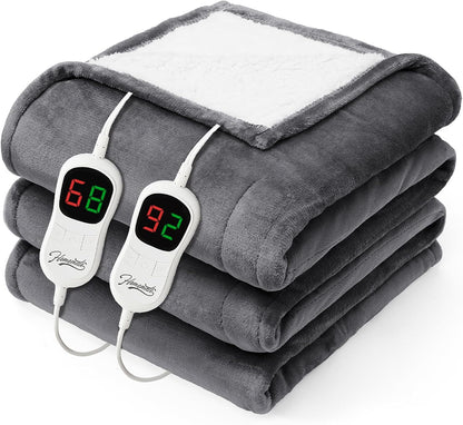 Homemate Electric Heated Blanket Twin - 62"x84" Heating Bed Blankets Throw with 10 Heating Levels 8 Hours Auto Off Fast Heating Over-Heated Protection Ultra Soft Warm Flannel ETL Certified Grey - Colors A