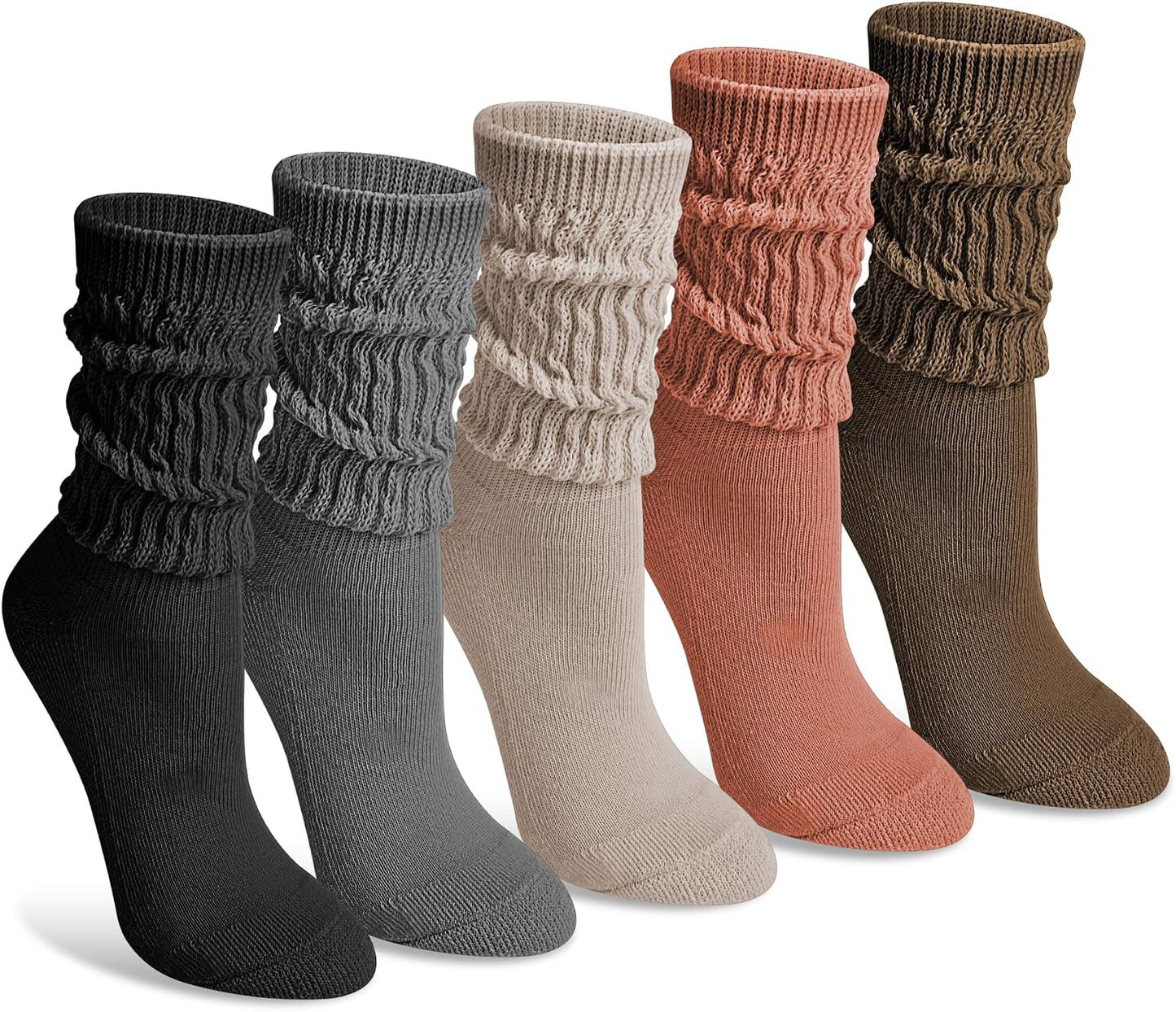 Justay 5 Pairs Slouchy Socks for Women - Slouch Long Crew Knit Boot Athletic Calf Tube Scrunch Socks