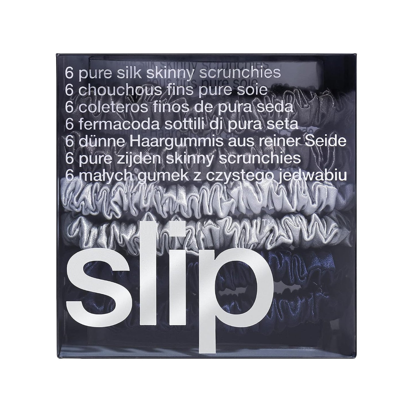 Slip Silk Hair Ties — Skinny Silk Black Scrunchies, No Damage, No Crease, Anti-Breakage |100% Mulberry Silk | All Hair Types | Made with Proprietary Slipsilk™ | Set of 4