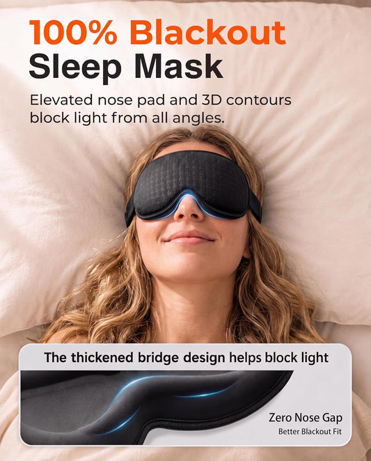 Weighted Sleep Mask, 3D Blackout Eye Mask, Deep Cups, Black