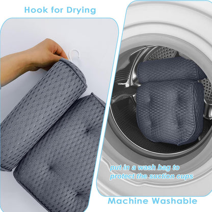 AEROiVi Luxury Bath Pillows for Tub，Bath Pillow Bathtub Pillows for Head and Neck Support Bath Cushion Made from Soft Spacer Mesh Material with Suction Cups,Gray