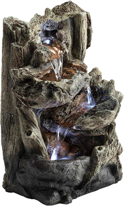 Alpine Corporation | 14"H Indoor Tiered Log Tabletop Fountain with LED Lights — Cascading Waterfall Design Creates Relaxing Ambiance for Home & Office Décor