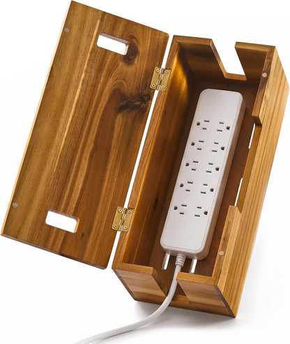 INSAGO Large Acacia Wood Cable Management Box, Power Strip Cord Organizer