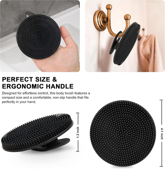 INNERNEED Food-Grade Soft Silicone Body Scrubber Shower Brush Handheld Cleansing Skin Brush, Gentle Exfoliating and Lather Well (Dark Green)