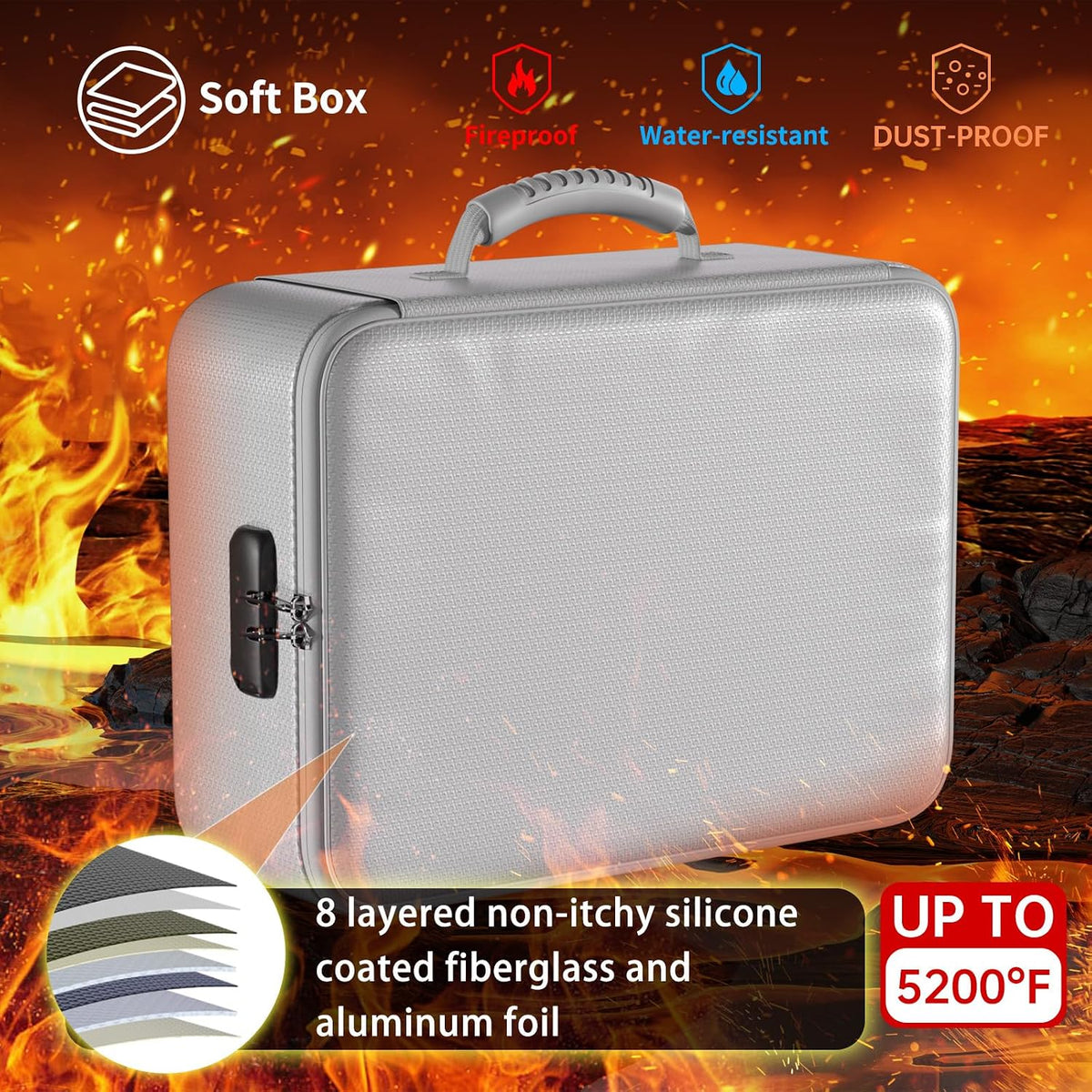 DocSafe 5200°F Fireproof Document Organizer Box with Lock, Heat Insulated