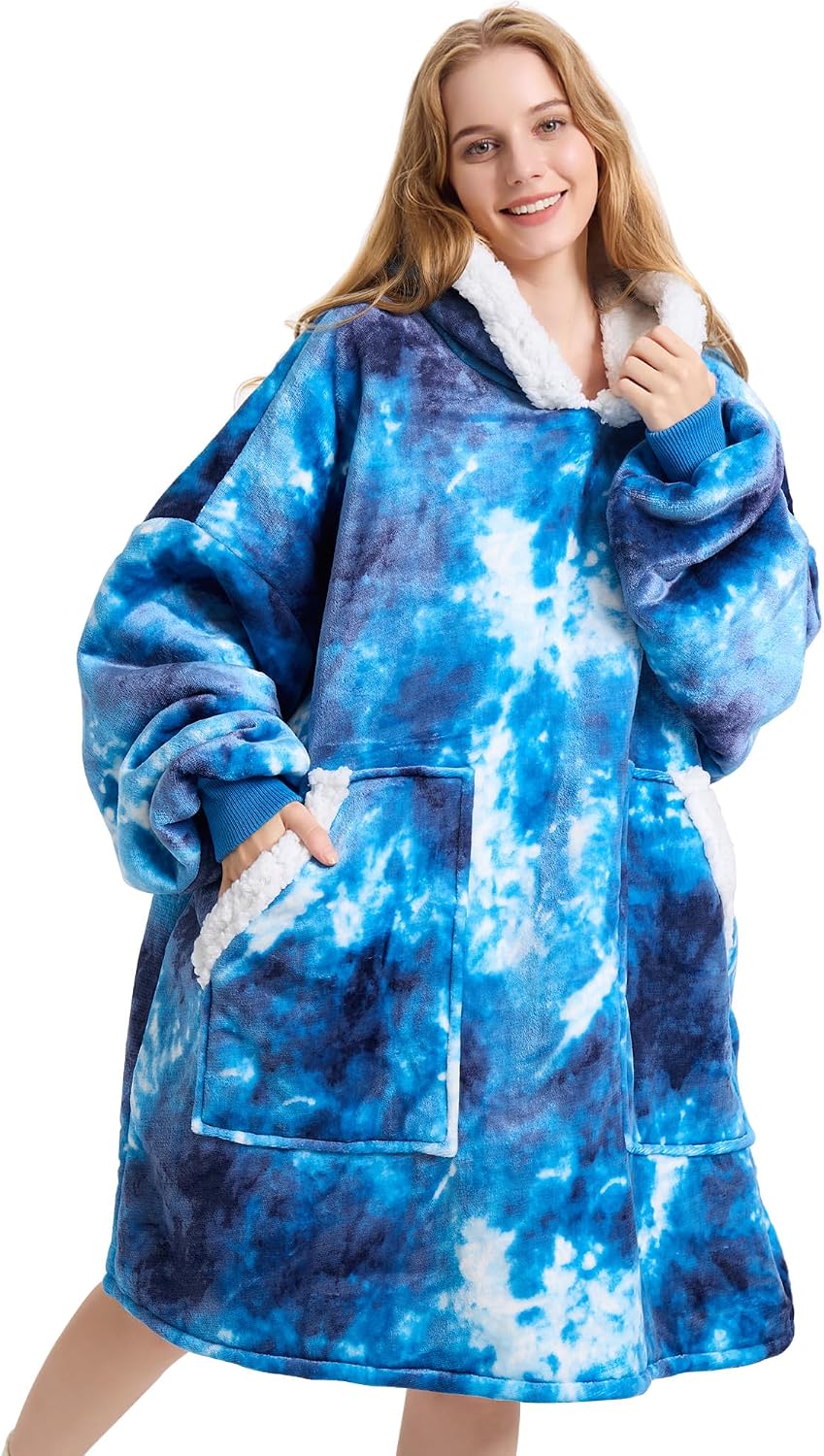 Kipswiza Wearable Blanket Hoodie Gifts for Women and Men, Oversized Cozy Warm Flannel Sherpa Hooded Blankets Sweatshirt with Giant Pockets for Adult and Teens, Dark Gray