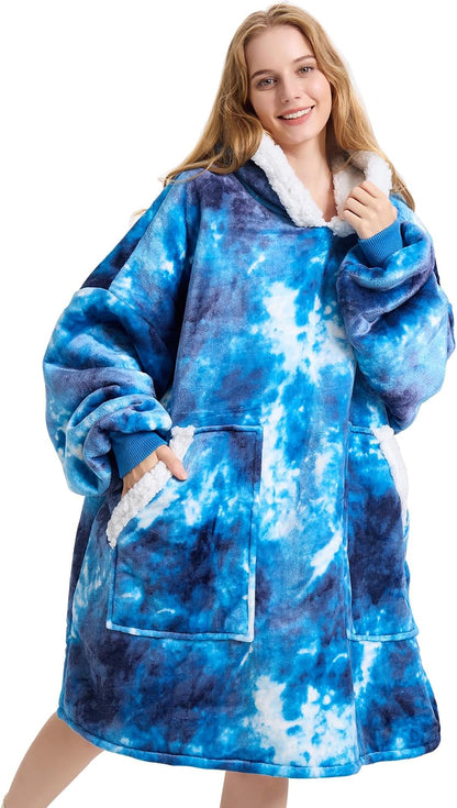 Kipswiza Wearable Blanket Hoodie Gifts for Women and Men, Oversized Cozy Warm Flannel Sherpa Hooded Blankets Sweatshirt with Giant Pockets for Adult and Teens, Dark Gray