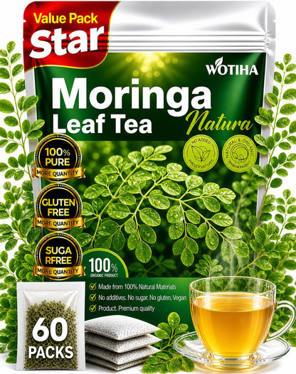 WOTIHA 60 Count Premium Lemon Balm Tea Bags - 100% Pure Natural Leaves, Lemony Citrusy Flavor, Supports Calming & Digestion, Caffeine-Free, Additive-Free, Sugar-Free, Vegan Non-GMO