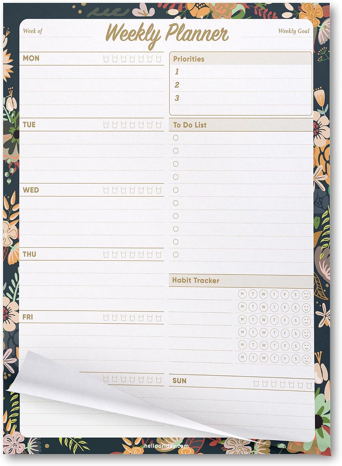 Oriday Weekly Planner Task Organizer Pad - 52 Sheets Undated Planning Tear-away Notepad (7.8" x 10" Dark Flower)