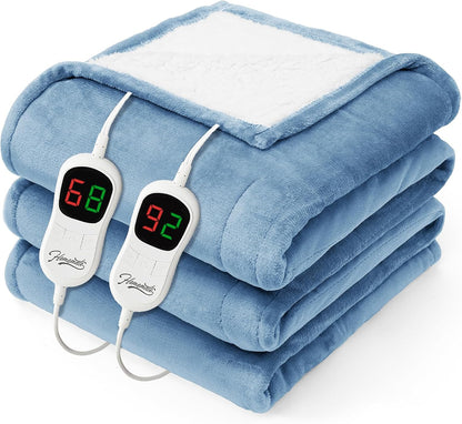 Homemate Electric Heated Blanket Twin - 62"x84" Heating Bed Blankets Throw with 10 Heating Levels 8 Hours Auto Off Fast Heating Over-Heated Protection Ultra Soft Warm Flannel ETL Certified Grey - Colors B