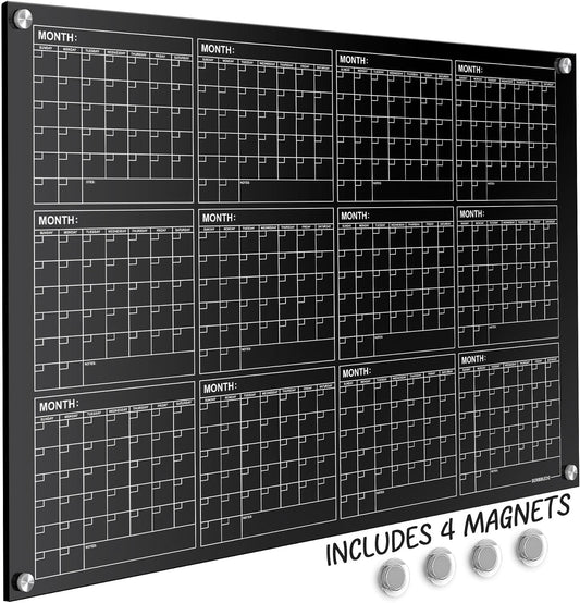 Magnetic 34”x46” Glass Whiteboard Calendar Yearly Dry Erase Planner for Wall Large Glass Whiteboard Calendars for Home and Office