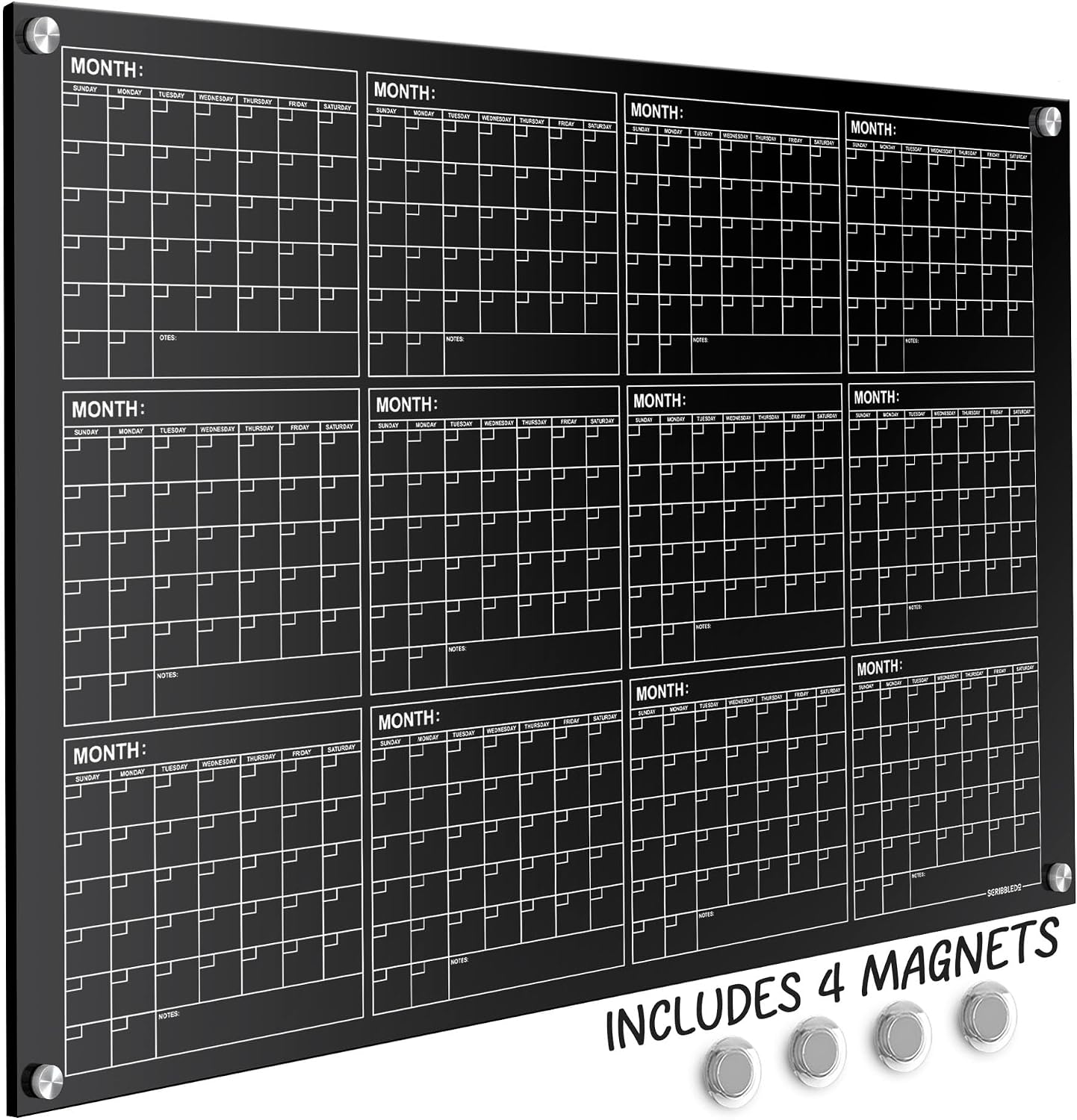 Magnetic 34”x46” Glass Whiteboard Calendar Yearly Dry Erase Planner for Wall Large Glass Whiteboard Calendars for Home and Office