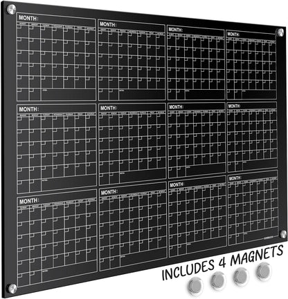 Magnetic 34”x46” Glass Whiteboard Calendar Yearly Dry Erase Planner for Wall Large Glass Whiteboard Calendars for Home and Office