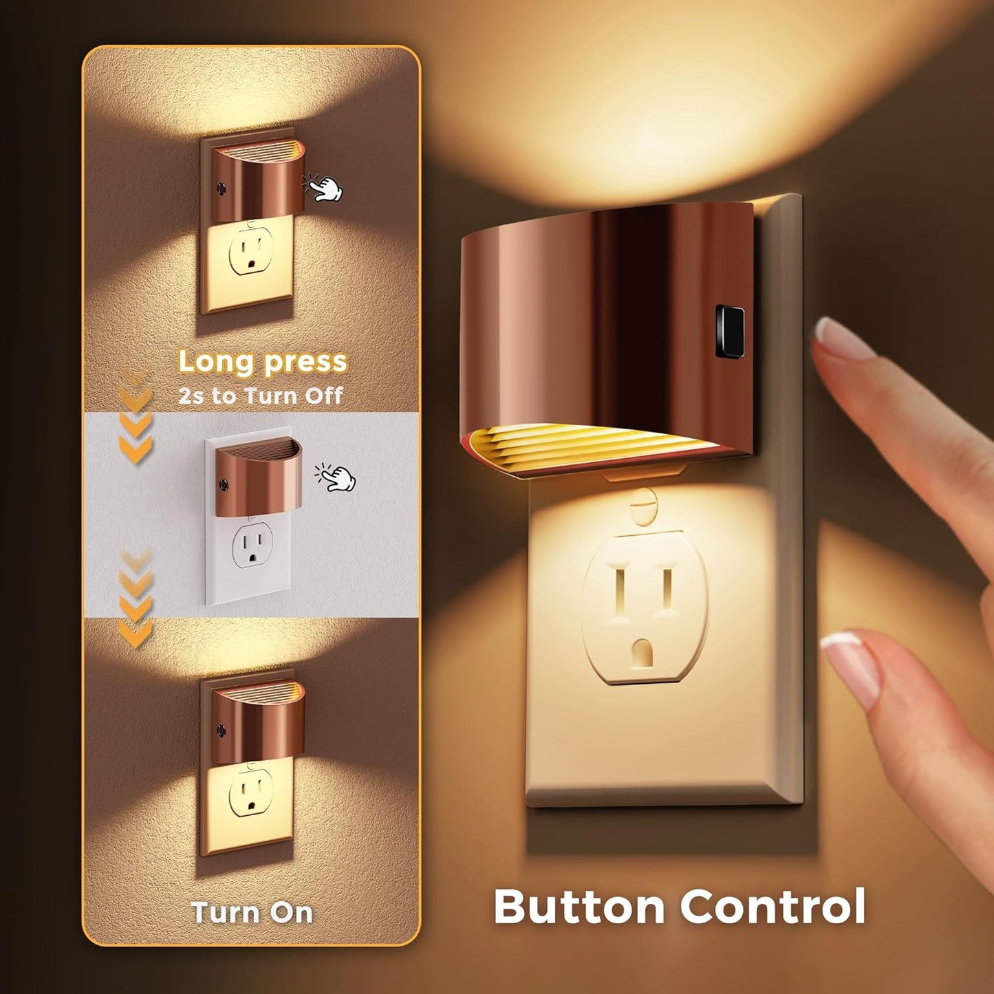 L LOHAS LED Night Light, Night Lights Plug into Wall with Dusk to Dawn Sensor, 3 Brightness Level, 2 Pack, 1600K Amber, White Housing
