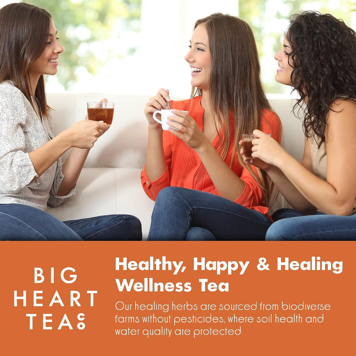 Big Heart Tea Co. Tea Bags - Fake Coffee - Certified Organic, Ayurvedic Herbal Decaf Tea in Zero Plastic Sachets with Small Batch Whole Herbs, Cacao, Roasted Chicory, Dandelion Root, Cinnamon, 20 Tea Bags