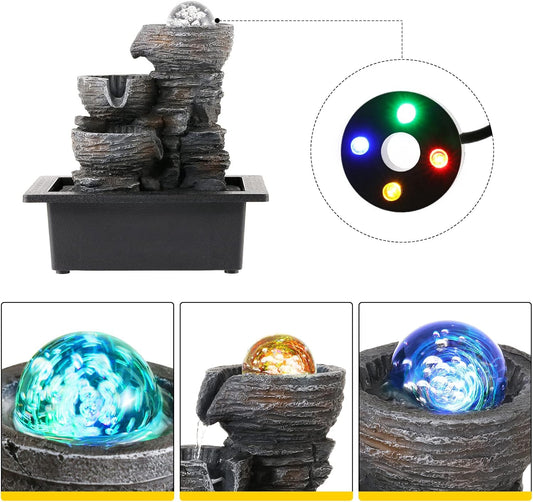 Dyna-Living Tabletop Water Fountain Indoor Waterfalls Fountains with Colored LED Light Decorative Feng Shui Tabletop Fountain with Automatic Pump Best Home Gifts for Friends or Family