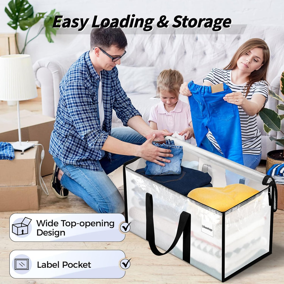 ukeetap Extra Large Clothes Storage Bins with Lids, Clear