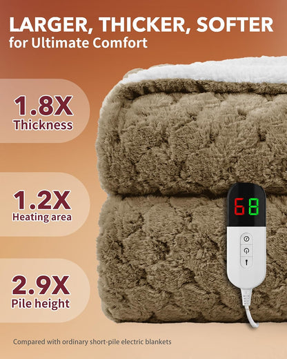 Homemate Electric Heated Blanket Twin - 62"x84" Heating Bed Blankets Throw with 10 Heating Levels 8 Hours Auto Off Fast Heating Over-Heated Protection Ultra Soft Warm Flannel ETL Certified Grey - Colors B