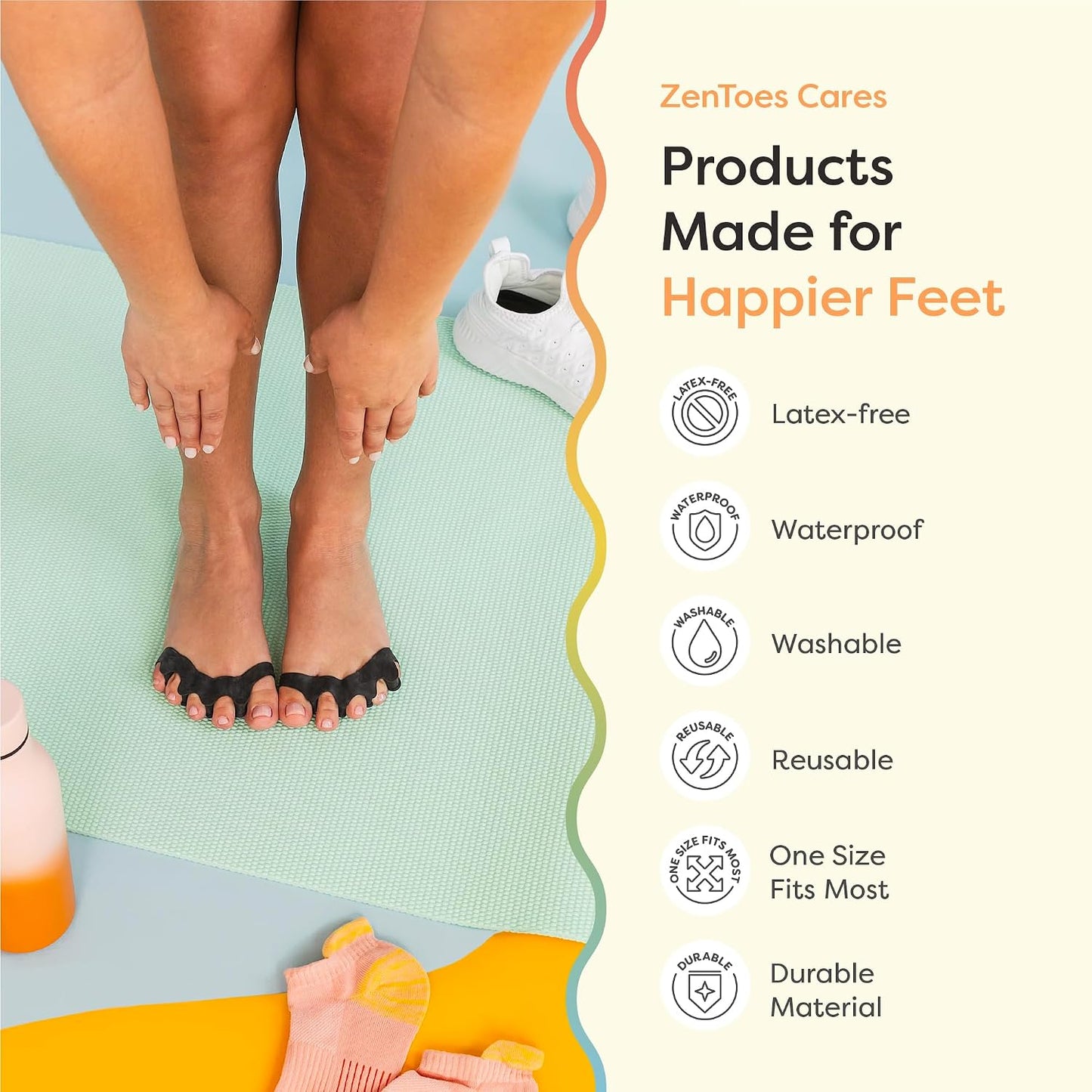ZenToes Silicone Toe Spacers and Separators for Correct Toe Alignment, Bunion Relief, Hammertoe Straightener, Gel Orthopedic Corrector – 1 Pair (Black)
