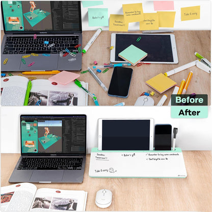Varhomax Glass Weekly Dry Erase Desk White Board, Desktop to Do List Planner Whiteboard Calendar with Storage Caddy Memo for Home and Office, White