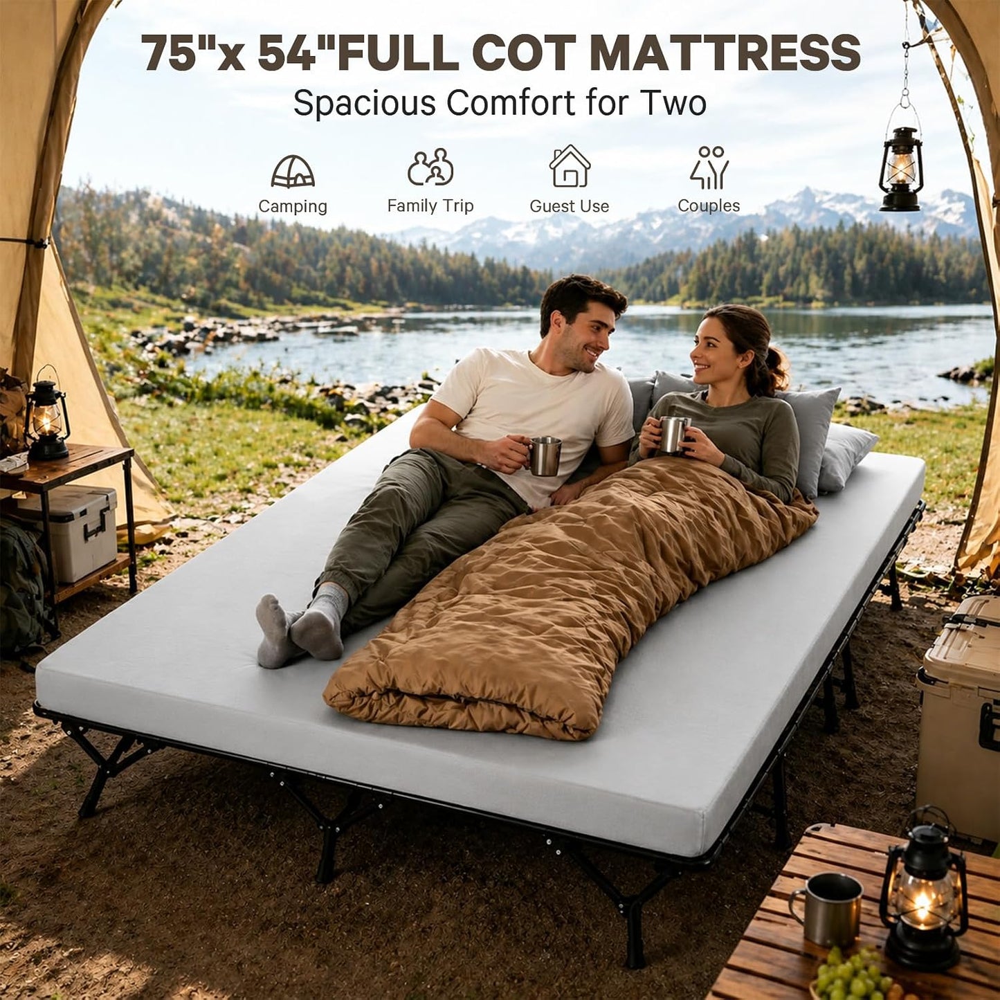 CYMULA Camping Cot Pad 2 Inch Memory Foam, Camping Pad for Folding Cot and Foldable Cot, Portable Roll Up Camp Gear for Car Camping Travel Tent, Non-Slip Waterproof Bottom, Removable Cover, Pad Only
