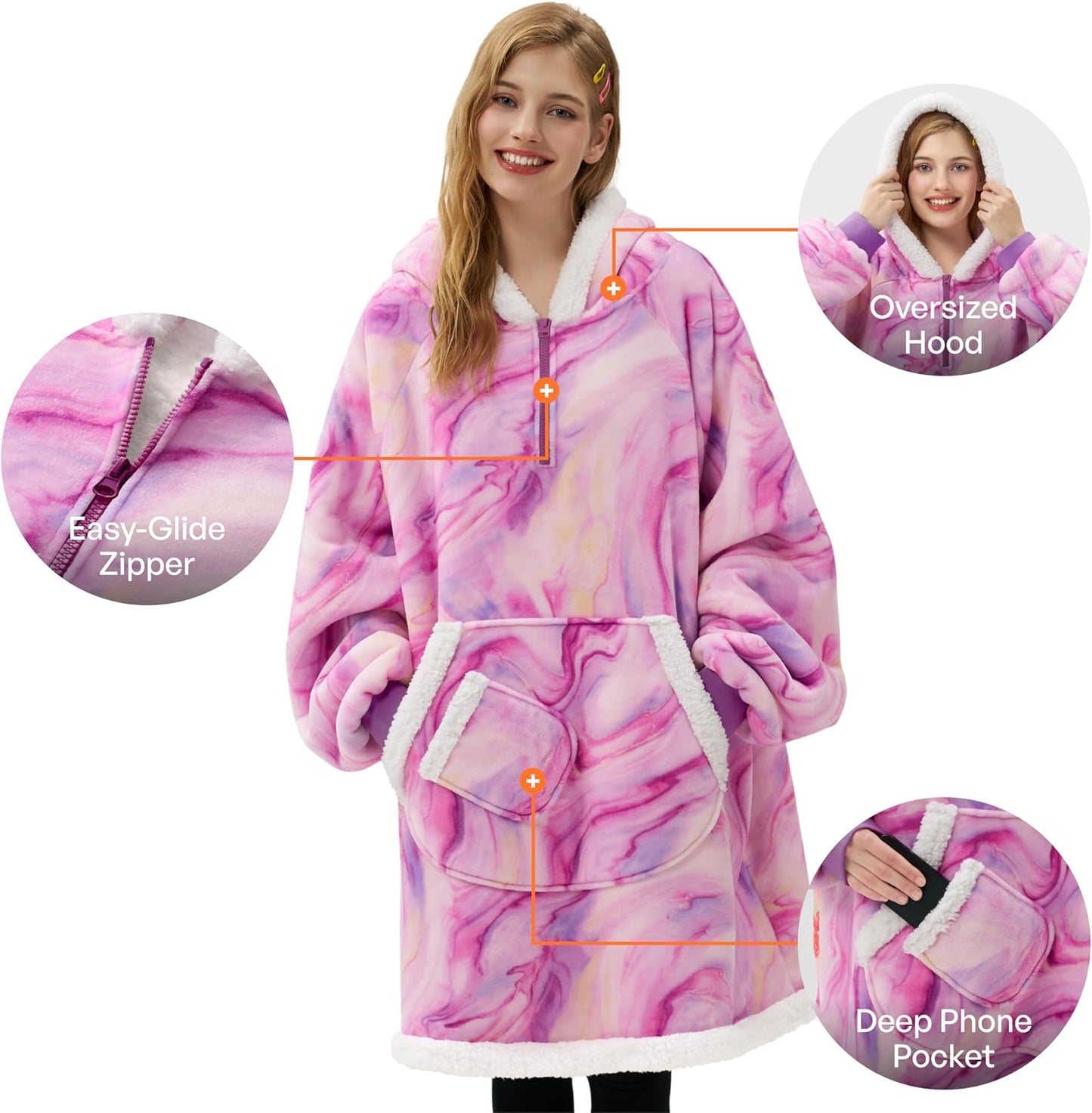 Giggling Getup Wearable Blanket Hoodie for Adults Gifts for Teen Girls Sister Women Sherpa Fleece Printed Hooded Blanket Sweatshirt Warm Cozy with Pocket & Sleeves Beige Cat