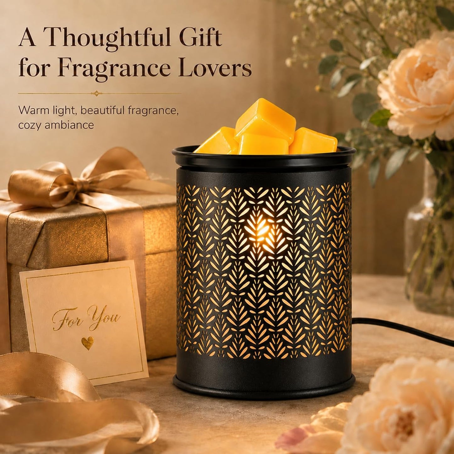 Wax Melt Warmer,Candle Warmer for Scented Metal Electric Wax Melter for Home Office Bedroom Gift & Decor and Perfect Christmas Gifts for Mom Women(foliage)
