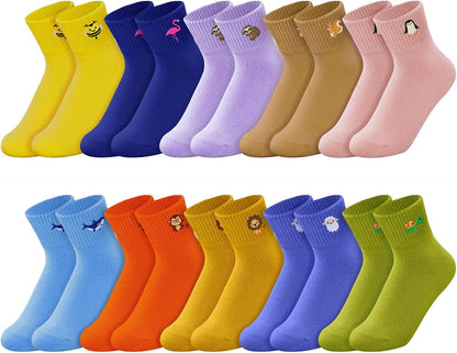 Eurzom 10 Pairs Socks Womens Crew Elastic Ankle Length Cotton Socks Aesthetic Cute Lightweight Low Cut Gifts for Women - Colors B