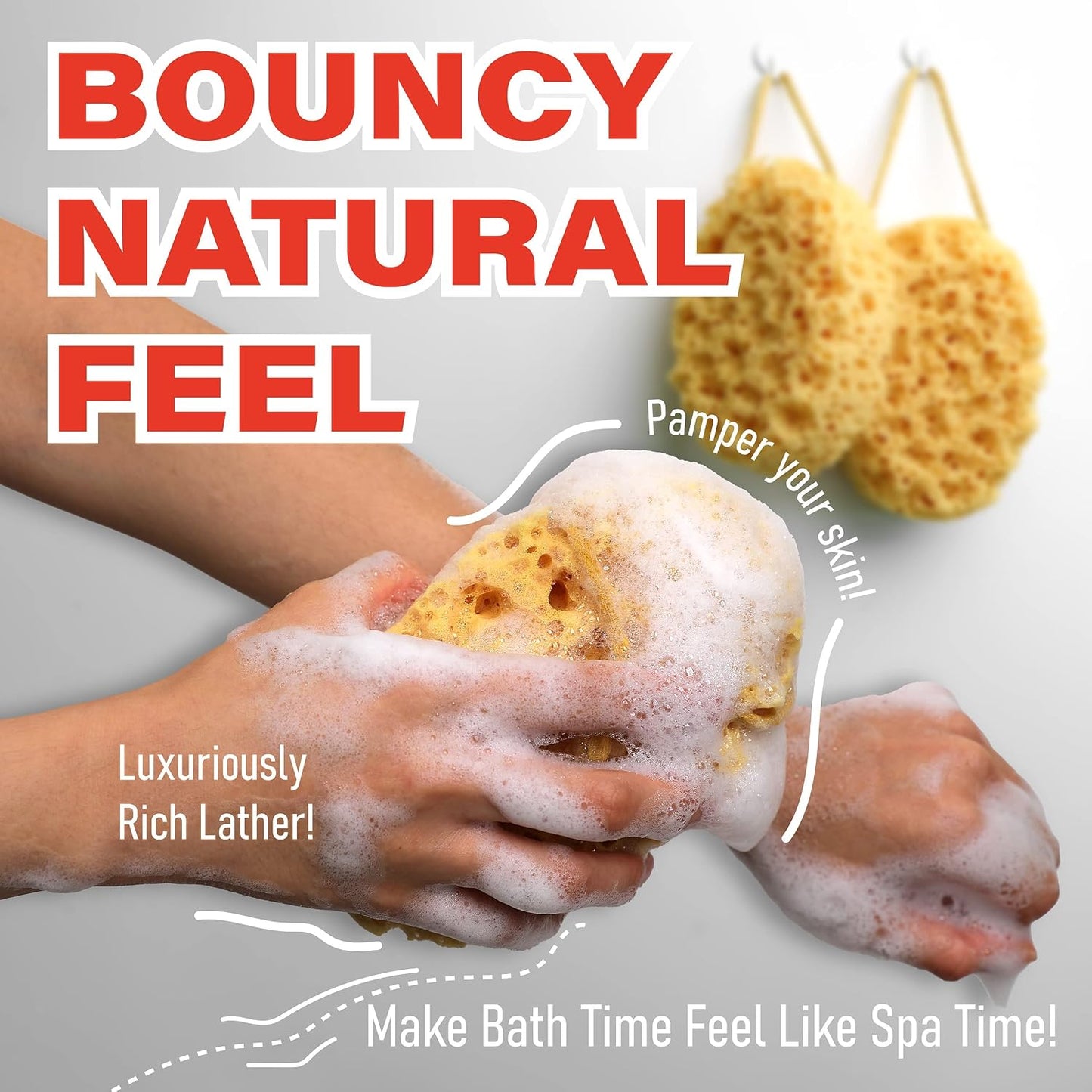 myHomeBody Bath Sponge, Foam Loofah, Body Scrubber for Bathing, Exfoliating Shower Pouf for Shower – Large Size, Lots of Lather, Curvy, 3 Pack