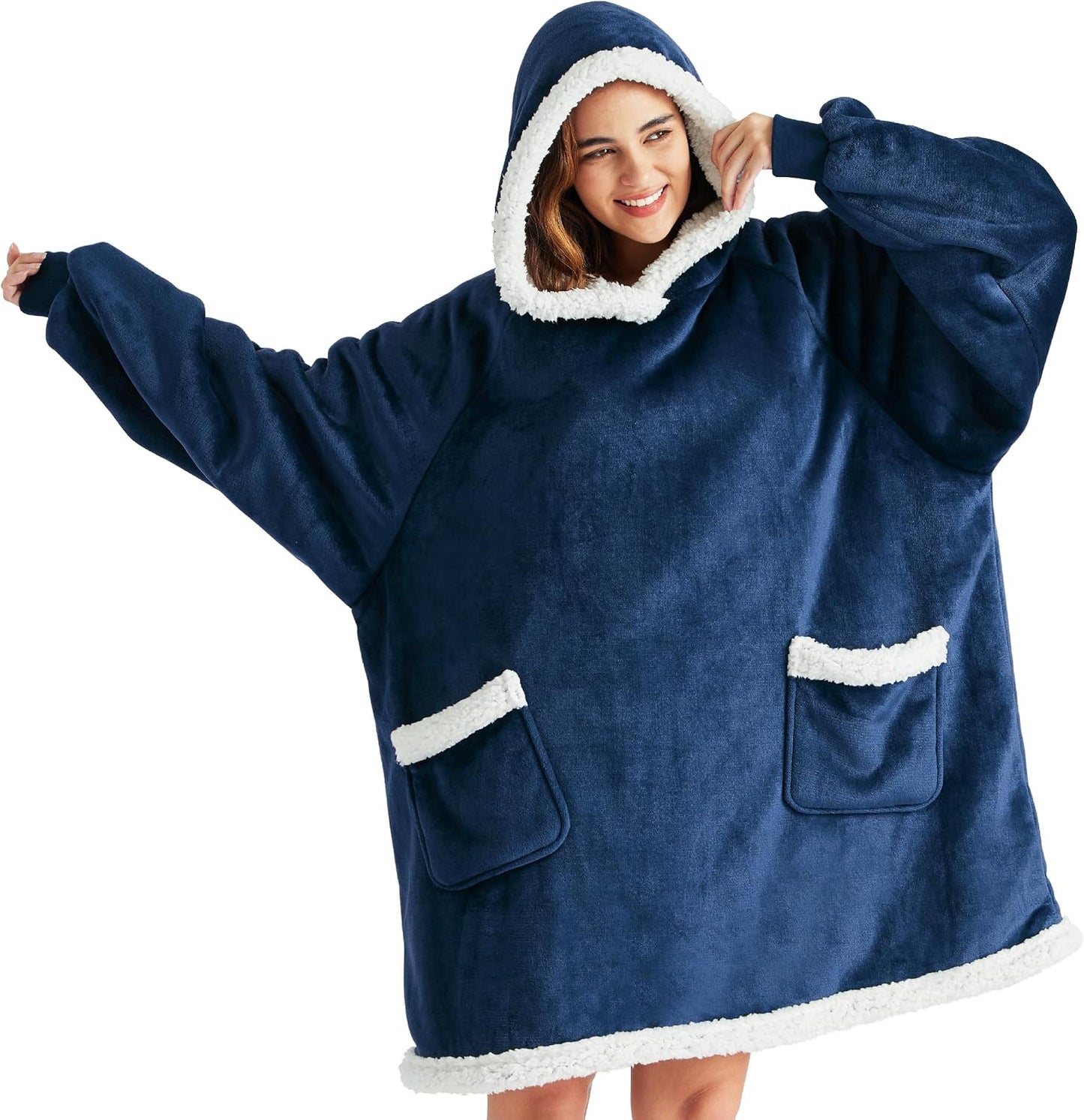 Bedsure Blanket Hoodie, Wearable Blanket Hoodie as Gifts for Mom, Birthday Gifts for Women Kids Teens Mother's Day Sherpa Sweatshirt, Grey, Standard