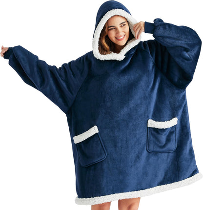 Bedsure Blanket Hoodie, Wearable Blanket Hoodie as Gifts for Mom, Birthday Gifts for Women Kids Teens Mother's Day Sherpa Sweatshirt, Grey, Standard