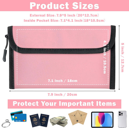Fireproof Waterproof Document Bag - 5200°F Water Resistant Fire Proof Money Bag, 3 Layers of Heat Insulated Storage with Zipper, 7.9"x5" Portable Files Safe Pouch for Cash Passport (Black)