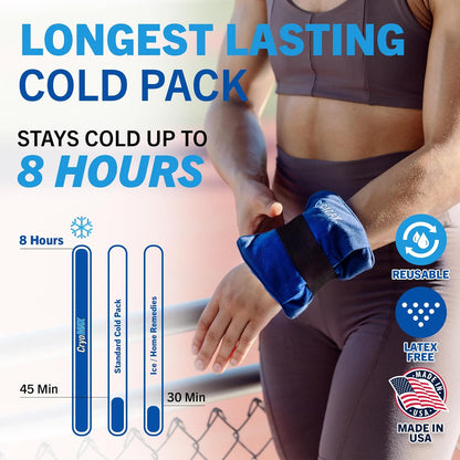 Cryo-Max Cold Pack, 8 Hour Reusable Cold Therapy Ice Pack for Elbows, Knees, Neck + More, Medium, 6" x 12" (1 Count)
