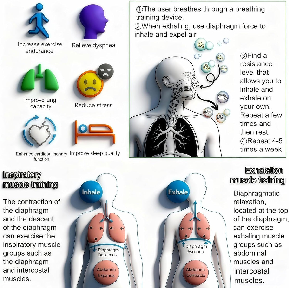 Adjustable Resistance Portable Lung Breathing Trainer | Premium Food-Grade Silicone Breath Exercise Device for Athletes, Runners & Home Fitness | Improve Respiratory Endurance & Core Strength