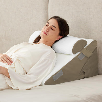 Ruqmuis Wedge Pillow Set for After Surgery, 3PCS Adjustable 9&12 Inch Bed Wedge Pillow for Sleeping, Incline Pillow Wedge for Headboard, Post Surgery, Acid Reflux, Neck&Back Support, White/Grey