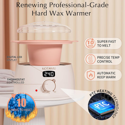 KOTAMU Waxing Kit for Women & Men, Pink Digital Wax Pot Warmer Hair Removal | Home Hard Wax Kit, Wax Machine, Face, Eyebrow, Bikini, Brazilian, Body, Sensitive Skin, 25 Accessories, Beginner-Friendly