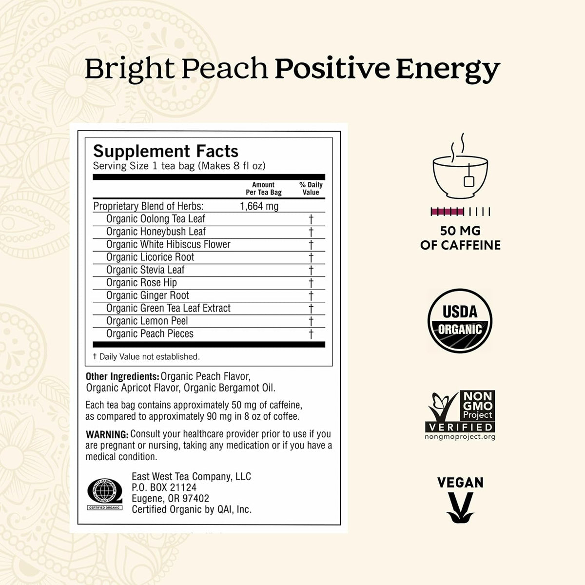 Yogi Bright Peach Positive Energy Tea, 16 Tea Bags (4 Pack)