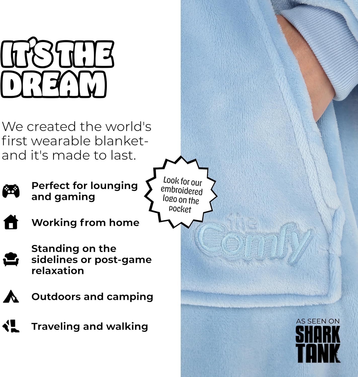 THE COMFY Dream | From Shark Tank | Patented | No Sherpa | Light Wearable Blanket Hoodie | Gift for Women & Men | One Size