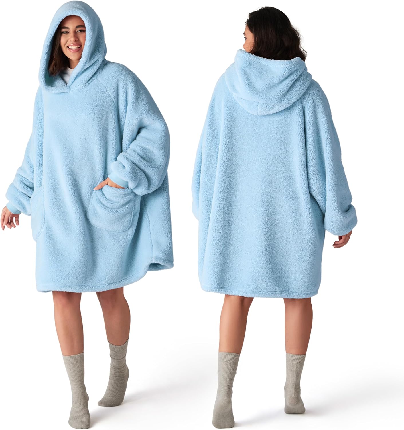Bedsure Wearable Blanket Hoodies, Blanket Hoodie as Mothers Day Birthday Gifts for Mom Women, Warm Cozy Soft Sweatshirt Hooded Blankets for Women Men Adults, Grey, Standard