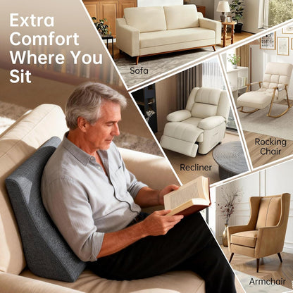 Vekkia Lumbar Support Pillow for Recliner - Couch Back Support Pillow for Lower Back Pain Relief, Lumbar Cushion for Sofa, Accent Chair & Armchair, Recliner Cushions for Elderly, Washable Cover (Gray)