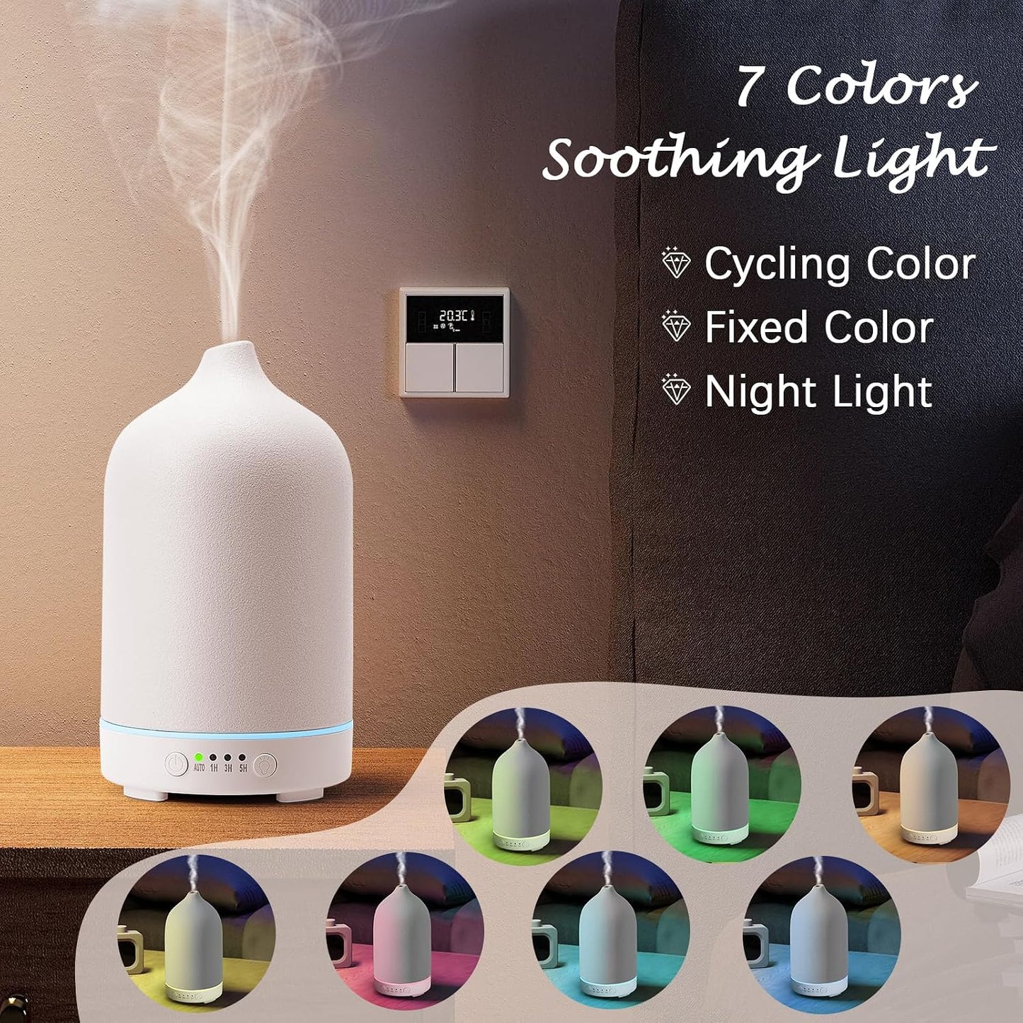 Diffuserlove Ceramic Essential Oil Diffuser 160ML Aromatherapy Diffuser for Home Bedroom Room Cool Mist Humidifier Stone Air Diffusers (Size:6.8" H x 3.6" W)