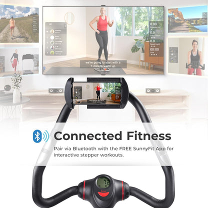 Sunny Health & Fitness 2-in-1 Power Stepper, 400 lb Weight Capacity, Resistance Bands, Height-Adjustable, Low-Impact Cardio, Bluetooth + SunnyFit App, SF-S021054