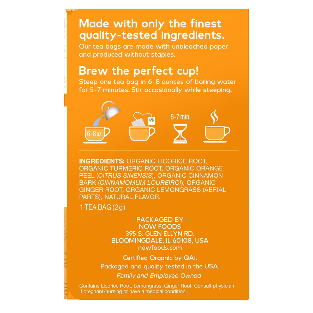 NOW Give a Tea® Organic Turmeric Ginger, Caffeine-Free, 24 bags