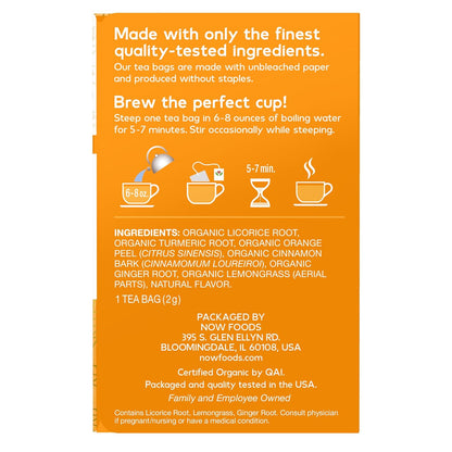 NOW Give a Tea® Organic Turmeric Ginger, Caffeine-Free, 24 bags